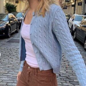 Brandy Melville Blue Cable Knit Cardigan Sweater